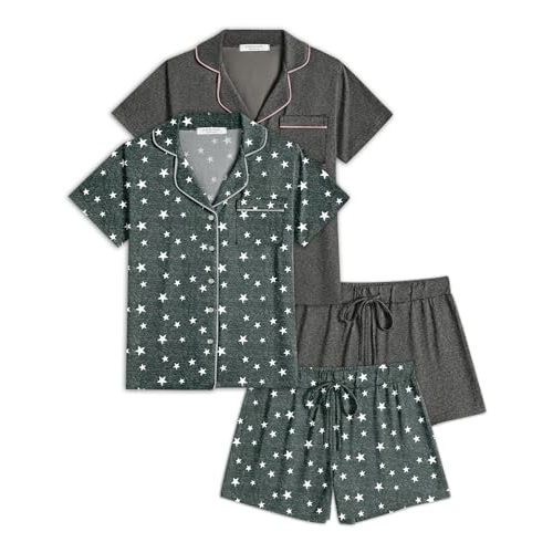 Ekouaer Womens Pajamas Set 2 Pack Button Down Summer Short Sleeve Pjs S-XXL | summer lounge set, soft fabric, adjustable strap, for wedding date night bridal party,for women, maternity