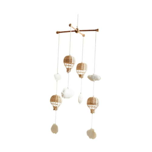 Baby Mobile for Crib,Rattan Hot Air Balloon Pendant,Cloud Ornament Decorative for Newborn