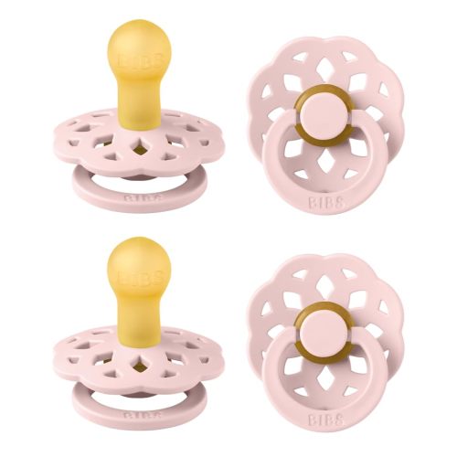 BIBS Boheme Pacifier, 0-6 Months, 4-Pack, Round Nipple, Blossom | Natural Rubber Latex | Size 1 | BPA-Free | Made in Denmark | High Nipple Acceptance | Airflow Holes | Comfort Shield