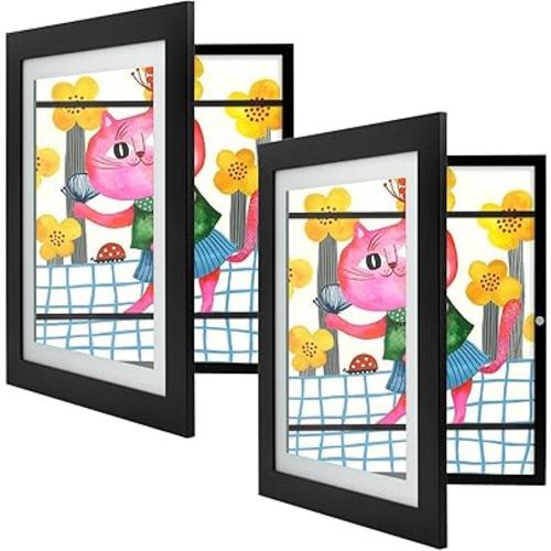 Golden State Art, 10x12.5 Kids Art Frames, Front-Opening Picture Frame Great for Kids Drawings, Artworks, Children Art Projects, Schoolwork, Home or Office (Black Set of 2)