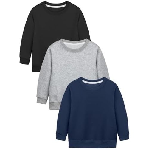 Cooraby 3 Pack Baby and Toddler Boys Crewneck Sweatshirts Kids Solid Cotton Pullover Hoodie Long Sleeve T-Shirts Tops