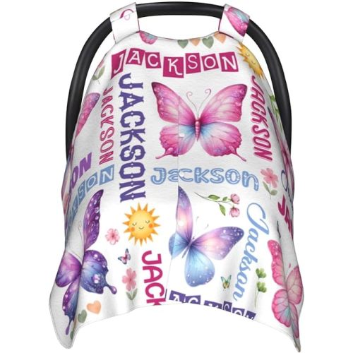 Personalized Baby Butterfly Car Seat Canopy for Babies,Custom Name Butterflies Car Seat Covers Boys Girls,Stroller Cover,Opening Minky Nursing Breastfeeding Cover for Infant,Newborn