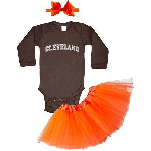 Cleveland - State Proud Strong Pride Sports Baby Bodysuit + Tutu Skirt + Bow Headband Set