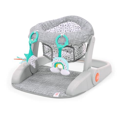 Bright Starts Learn-to-Sit Baby Floor Seat, 2-Positions Grow with Infant, Portable Baby Chair, Includes Sensory Toys, Unisex, 4-12 Months, Gray