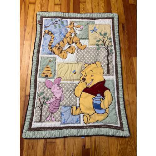 Vintage Disney Winnie the Pooh Crib Quilt Patchwork Baby Blanket Comforter 90s Nursery Decor Tigger Piglet Honey Pot