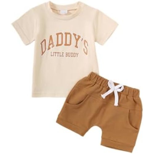 Baby Boy Clothes Daddy's Little Buddy Print Summer Outfit Short Sleeve Tee & Shorts Set for 0-2T