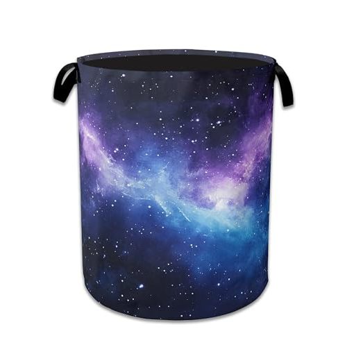 Purple Galaxy Laundry Basket Collapsible Laundry Hamper with Handle, Oxford Clothes Storage Bin for Bathroom Bedroom Room Decor, Gift Basket 16" X 20.8"