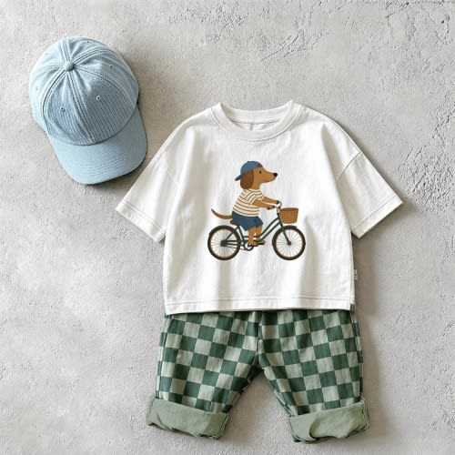 Baby & Kids Dog Riding a Bicycle Checkerboard 2 Piece Set