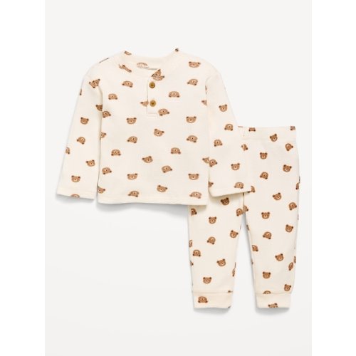 Long-Sleeve Waffle-Knit Henley Top and Pants Set for Baby