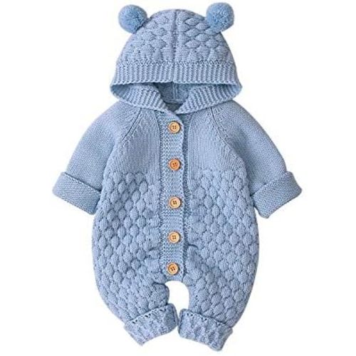 DovFanny Toddler Hooded Knitted Jumpsuit for Baby Boy Girl Sweater Romper Warm Long Sleeve Outfit