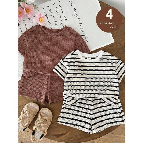 LMoss Kids LMoss Baby Girl Casual Short Sleeve T-Shirt And Shorts Set | SHEIN USA