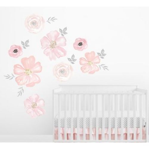 Sweet Jojo Designs Large Wall Decal Stickers Art Nursery Décor Watercolor Floral Pink Grey and White 2pc