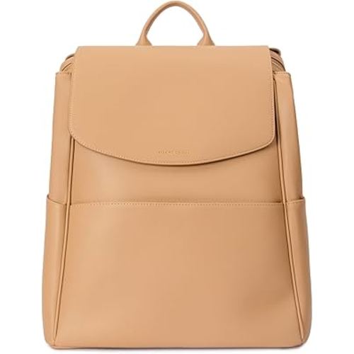 MIA + SOPHIA Leather Diaper Bag Backpack with USB Charging port, Changing Pad, Stroller Straps, and Bottle Holder (Brown Olivia)