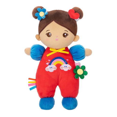 OUOZZZ Soft Baby Plush Rag Latino Doll for Toddlers, 10 in PP Cotton Brown Rainbow