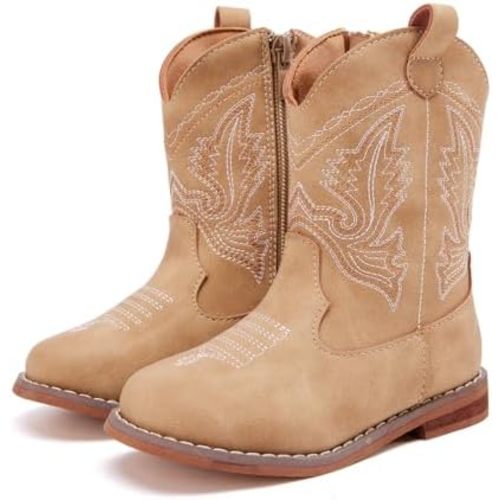 BMCiTYBM Toddler Cowboy Boots - Lightweight Western Cowgirl Boots for Boys Girls, Anti-Slip Soft Sole Walking Shoes with Side Zipper for Easy On/Off, Classic Stitching for Costumes & Outdoor Play