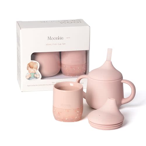 Moonkie Baby Training Cup & Sippy Cup Set | 4 Months+ | Baby-Led Weaning Essential | Gift for Infants (Blush Cup Set, 2 Pack)