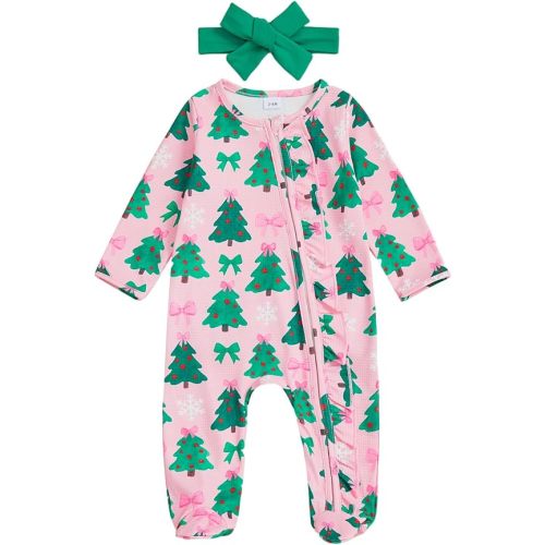 Kuriozud Newborn Baby Girl Clothes Footie Romper Infant Sleeper Outfit | Newborn Baby Girl Sleeper for Daily, Brithday, Halloween, Christmas, New Years, Valentines, St. Patrick's Day, Easter 0-9M