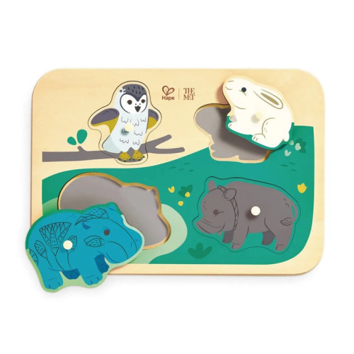 Hape x The Met Animal Friends Wooden Peg Puzzle – 4-Piece Puzzle for Ages 12-24M – HapeToys