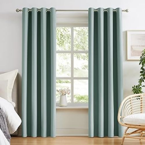Melodieux Blackout Curtains for Bedroom Cotton Curtains 84 inch Length 2 Panels Set Grommet Window Curtains for Living Room Thermal Insulated Blackout Curtains (Blue, 52 x 84 Inch)