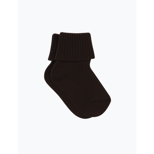 Cotton Rib Baby Socks in Dark Brown