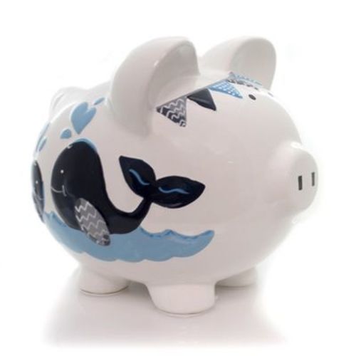 Child To Cherish 7.75 In Blue Double Whale Pig Bank Everyday , Save Money Ocean (1PC)