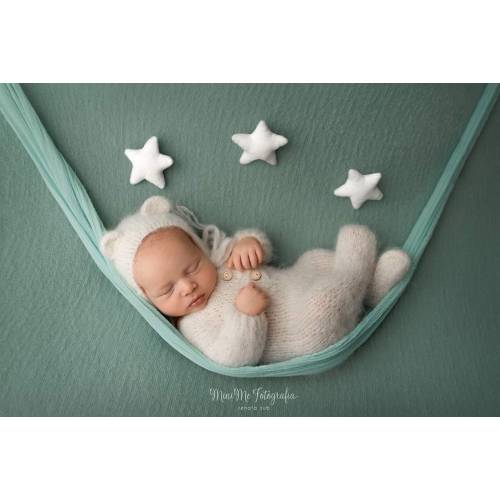 Newborn Knitted Romper and Bonnet Set – Teddy Bear Outfit for Baby Photography | Soft Alpaca Prop in 14 Colors