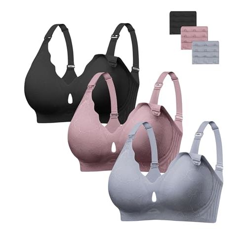 HBselect Nursing Bras for Breastfeeding 3 Pack Women Maternity Jelly Bras | Wireless Classic Jelly Support Nursing Bra, Seamless Scalloped Maternity Bras, Comfort Pregnancy Sleep Bralette with Extender