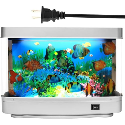Fake Fish Tank Baby Aquarium Toy - Mini Crib Aquarium Lamp. Artificial Fish Lamp Aquarium - Virtual Ocean Moving Fish Night Light for Bedroom Décor. Gift for Kids and Cat Lovers