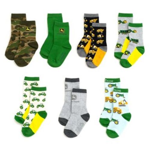John Deere Construction Truck Tractor Infant Baby Boys 7 Pack Socks Green Black Gray Blue Camo 12-24 Months
