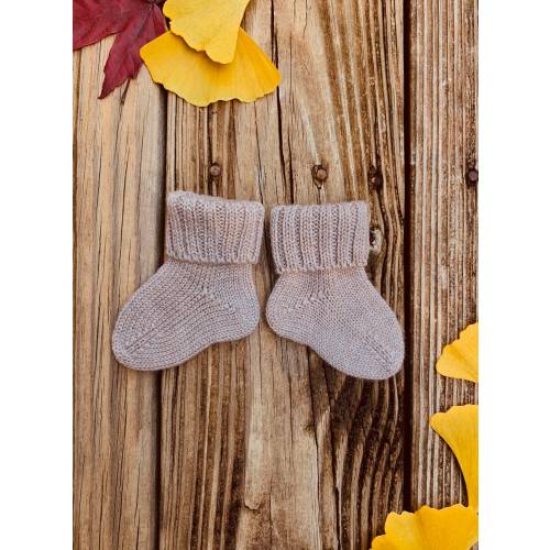 Hand Knit Merino Wool Baby Booties - Beige Newborn Socks
