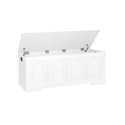 DINZI LVJ Storage Chest, 50” Extra Large Storage Bench with 2 Safety Hinges, Wooden Toy Box with Flip-Top, Large Trunk for Living Room, Playroom, Easy Assembly, White