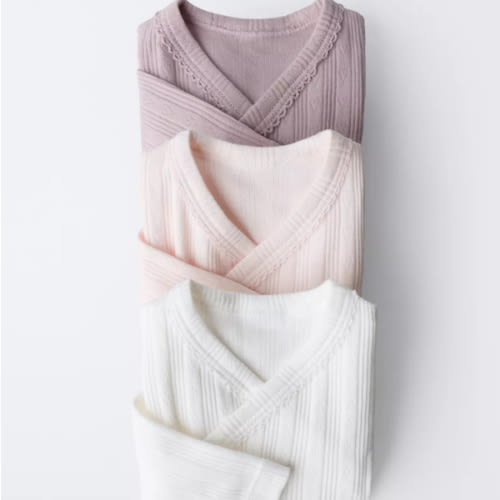 0-6 MONTHS/ THREE-PACK OF LONG SLEEVE BODYSUITS WITH KIMONO COLLAR - Pink | ZARA United States
