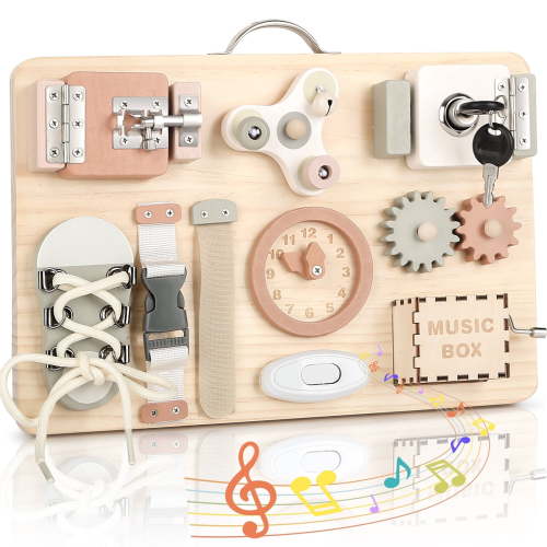 Joyreal Toddler Busy Board - Wooden Sensory Activity Toy for Fine Motor Skills
