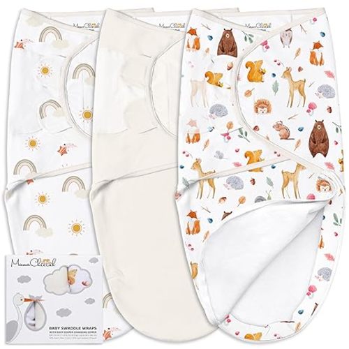 Mama Cheetah Baby Swaddle Blanket with Zipper, Newborn Swaddle Sack, Baby Swaddles Sleep Sack 0-3 Months, Baby Swaddle Wrap for Baby Boy & Girl, 3-Pack