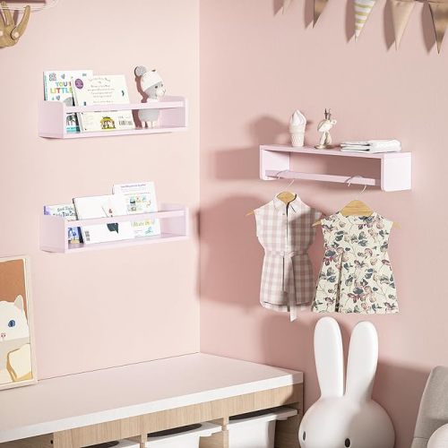 Senjie Nursery Book Shelves,15.7 inch Kids Bookshelf,Wall Book Shelves for Kids Room, Home Decor - Kitchen Spice Rack Set of 3 - Pink