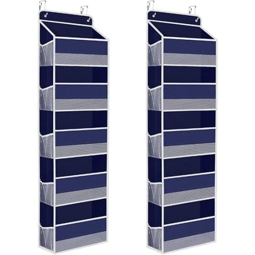 2 Pack Over The Door Organizer, Hanging Storage Organizer with Clear Window, 40lb Ultra Sturdy Large Capacity Room Organizer for Pantry Laundry Bathroom Nursery Closet (Grey)