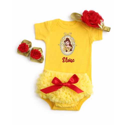 Princess Belle Inspired Baby Girl Costume, Personalized First Birthday Princess Outfit, Baby Princess Birthday Dress