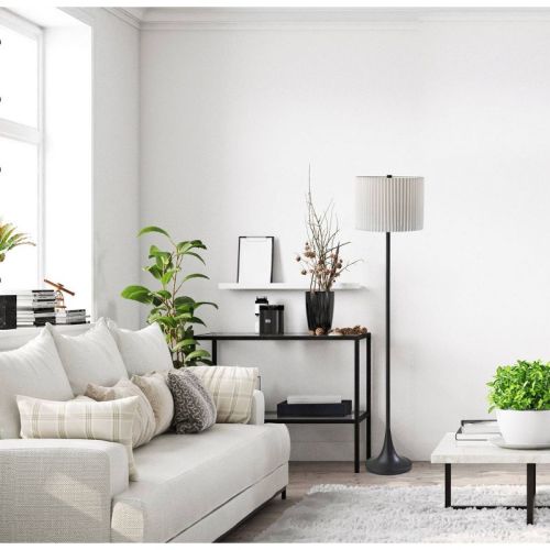 Adesso Eli Floor Lamp Black: 60" Tall, White Linen Shade, 3-Way Rotary Switch, UL Listed