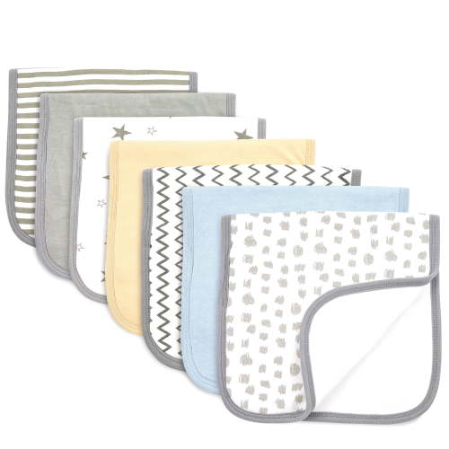 Baby Burp Cloths - 7 Pack Triple Layered - Top and Bottom 100% Cotton and Middle Layer 100% Polyester Fleece - Absorbent Burping Cloth Extra Absorbent Baby Burp Cloth Extra Soft for Boys and Girls