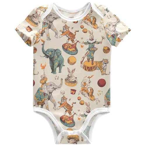 Vintage Circus Clown Unisex Baby Bodysuits Magical Wand Elephant Newborn Short Sleeve Summer Jumpsuit Boy Girl 3M