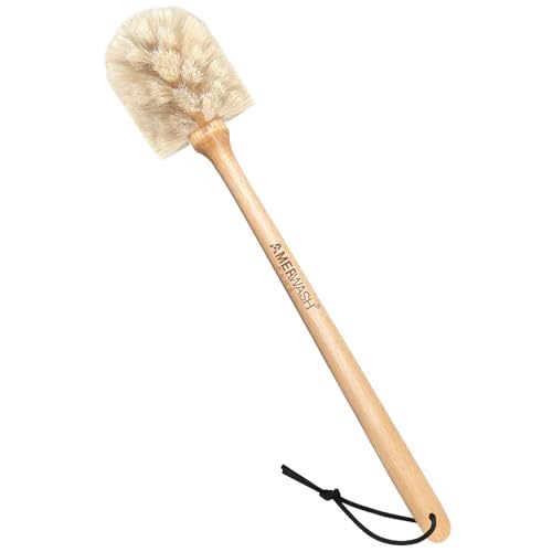 Bottle Brush Cleaner with Horsehair Bristles, 13-3/4 Inch Long Wood Handle Natural Cleaning Brush Cleans and Scrubs Wide Mouth Jars, Glasses, Vases, Mugs and Pitchers