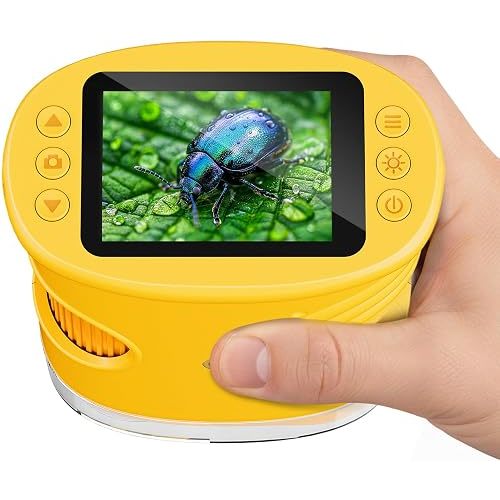 Kids Microscope 2.0" Screen 1000X Digital Microscope for Kids, Mini Pocket Handheld Microscopes for Children Birthday Festival Gift, Science Education Fun Toys for Boys Girls Ages 4-12 (Yellow)
