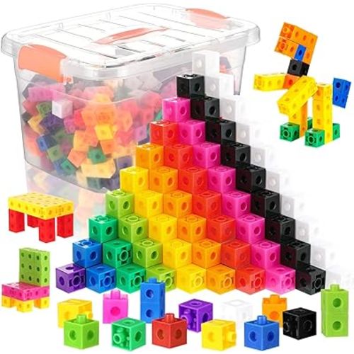 Jenaai 300 Pcs Linking Cubes with Storage Box, Colorful 2cm Math Counting Blocks, Stem Classroom Manipulatives, Back to School Gifts for Preschool Homeschool Teacher Kids(Orange)
