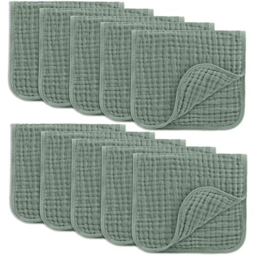 Comfy Cubs Muslin Burp Cloths 20x10" 10 Pack, Baby Burp Cloths - Fern