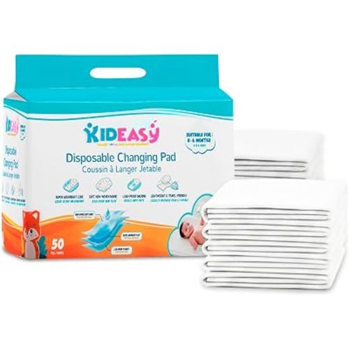 KidEasy Disposable Baby Changing Pad Liners Waterproof 50 Pack | 0–6 Months