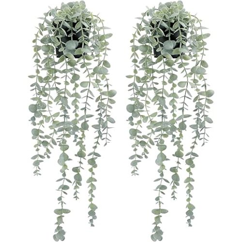 COCOBOO 2 Pcs Artificial Eucalyptus Plants Shelf Hanging Fake Plant in Pot for Wall Bedroom Home Patio Indoor Outdoor Decor