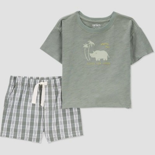 Carter's Just One You® Baby Boys' 2pc Plaid Top & Shorts Set - Green, Size: 3M