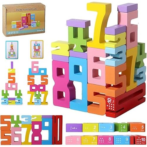 20Pcs Wooden Number Building Blocks