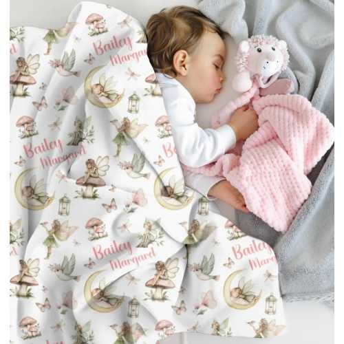 Fairy Swaddle Blanket Girl, Enchanted Woodland Fairies Minky, Personalized Baby Shower Gift, Woodsy Fairytale Baby Blanket, Toddler Blanket