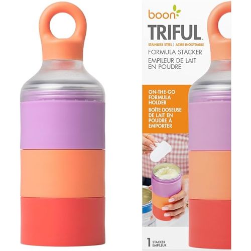 Boon Triful Baby Formula Dispenser On The Go - Insulated Stainless Steel Formula Containers with Stacking Design - Baby Bottle-Feeding Supplies for Travel - Pink